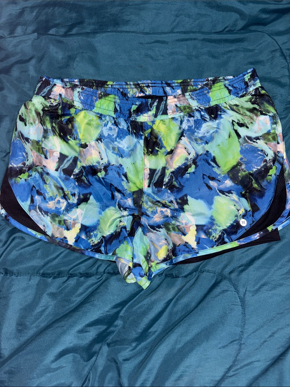 RBX Women's Blue, Green Gray Abstract Athletic Shorts - Large